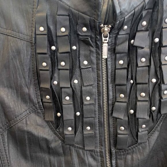 Black Leather Jacket with Edgy Studded Detail Danier, Moto style, like new, XXS - Picture 2 of 8